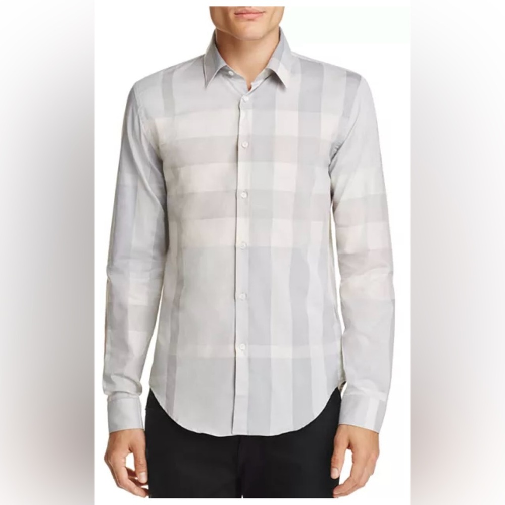 Burberry London Southbrook Plaid Shirt XL Slim Fit Gray Check Long Sleeve